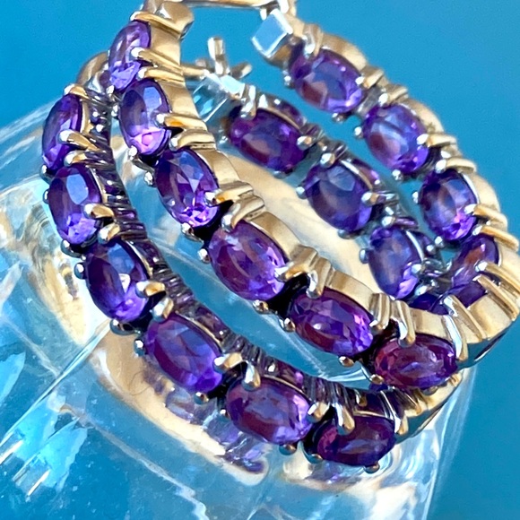 KHR or KRH sterling silver Amethyst inside out hoop earrings India - Picture 1 of 7